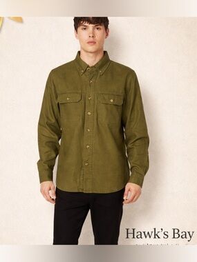 Olive Green Cotton Twill Button Down Shirt Size Medium Workwear Utility Casual